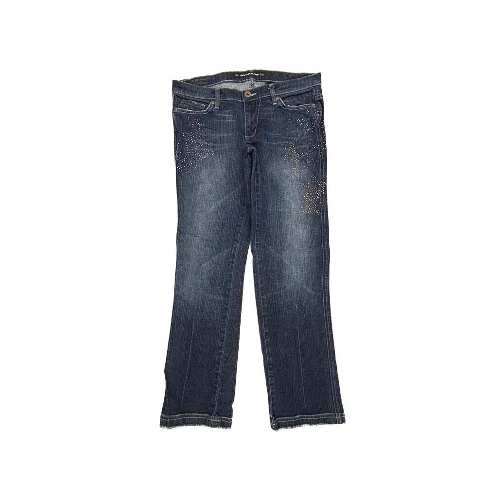 DKNY Straight Leg Jeans Womens 10 Blue Dark Wash Embellished Low Rise